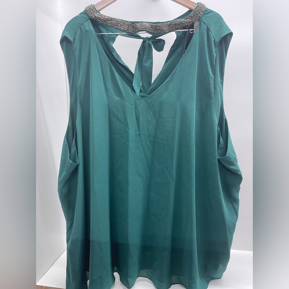 Torrid Green Sleeveless Tie-Back Blouse With Beaded Sequin Neck‎